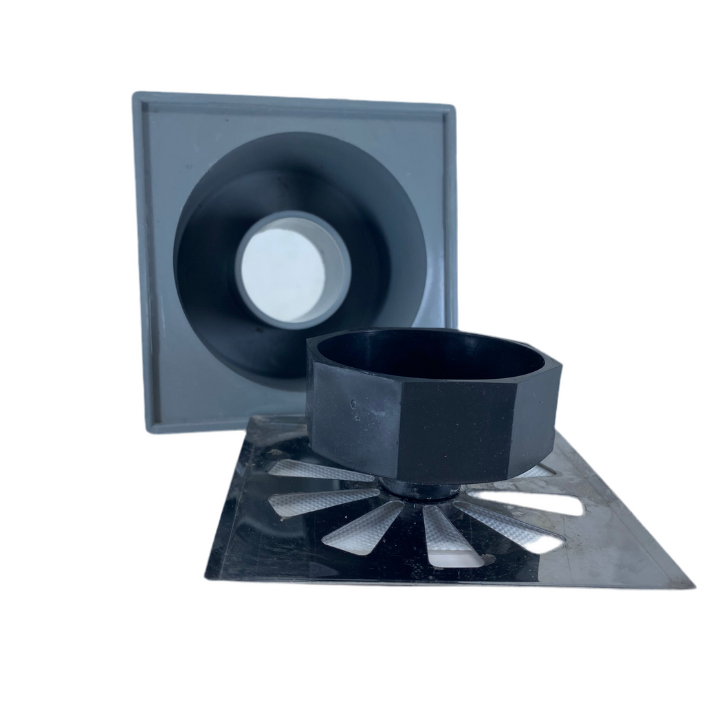 Sumidero Sifónico PVC 10x10cm con Rejilla Inox – Antiolores para Baño y Ducha