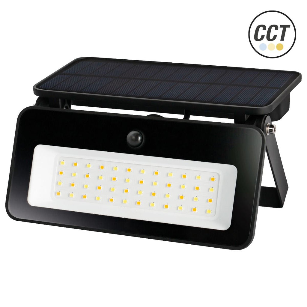 Proyector LED Solar 20W CCT IP65 con Sensor de Movimiento – 1200 Lúmenes, Negro