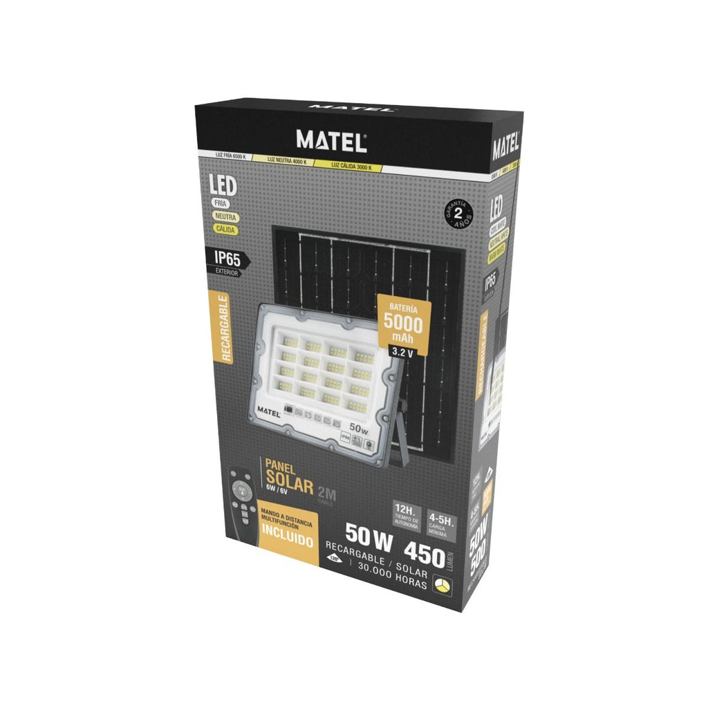 Proyector LED Solar 50W CCT IP65 – Batería 5000mAh, Mando a Distancia, Exterior