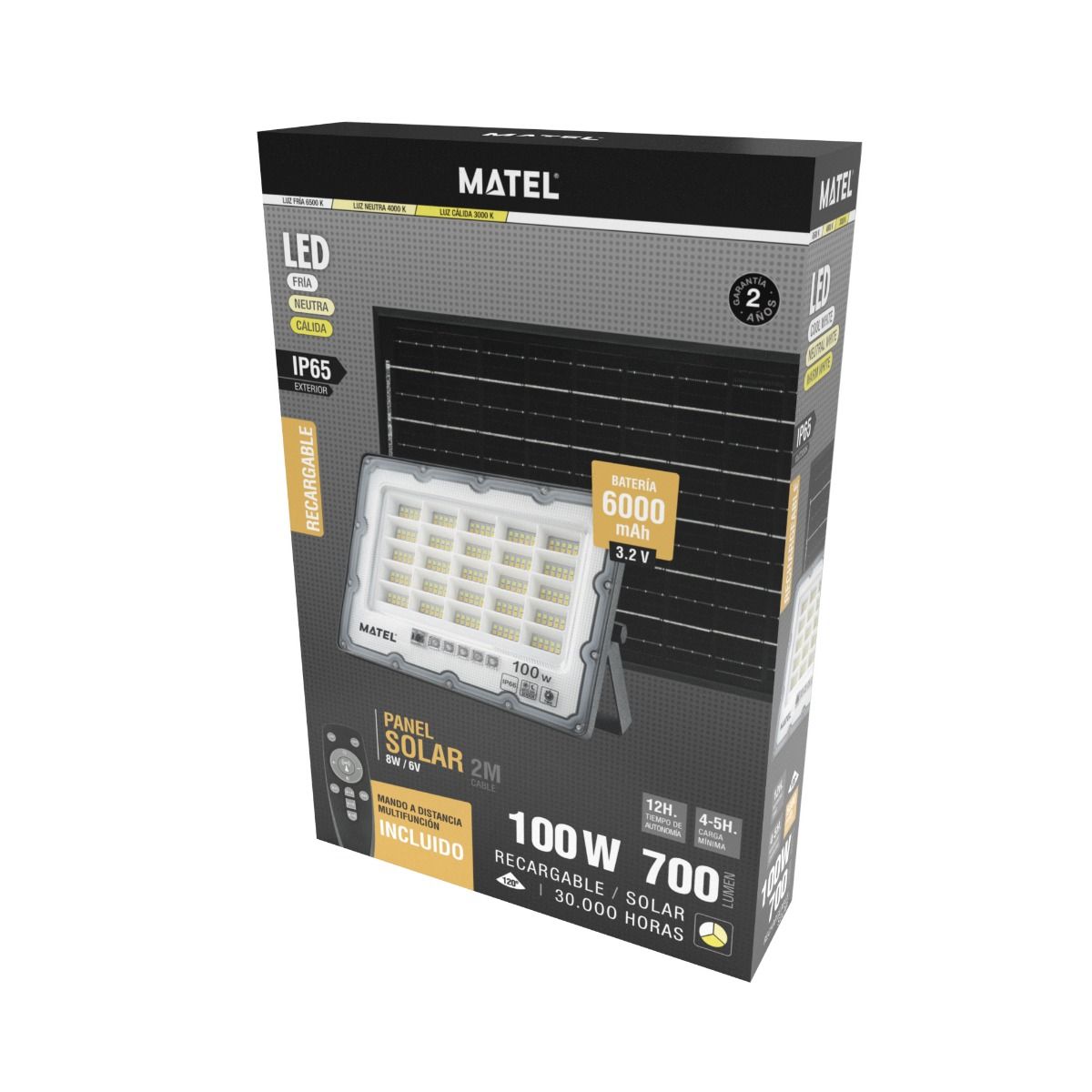 Proyector LED Solar 100W CCT IP65 – Batería 6000mAh, Mando a Distancia, Gran Potencia