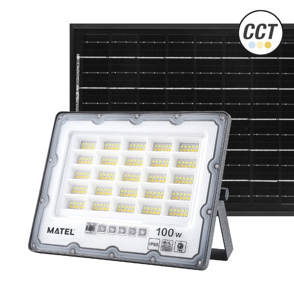 Proyector LED Solar 100W CCT IP65 – Batería 6000mAh, Mando a Distancia, Gran Potencia