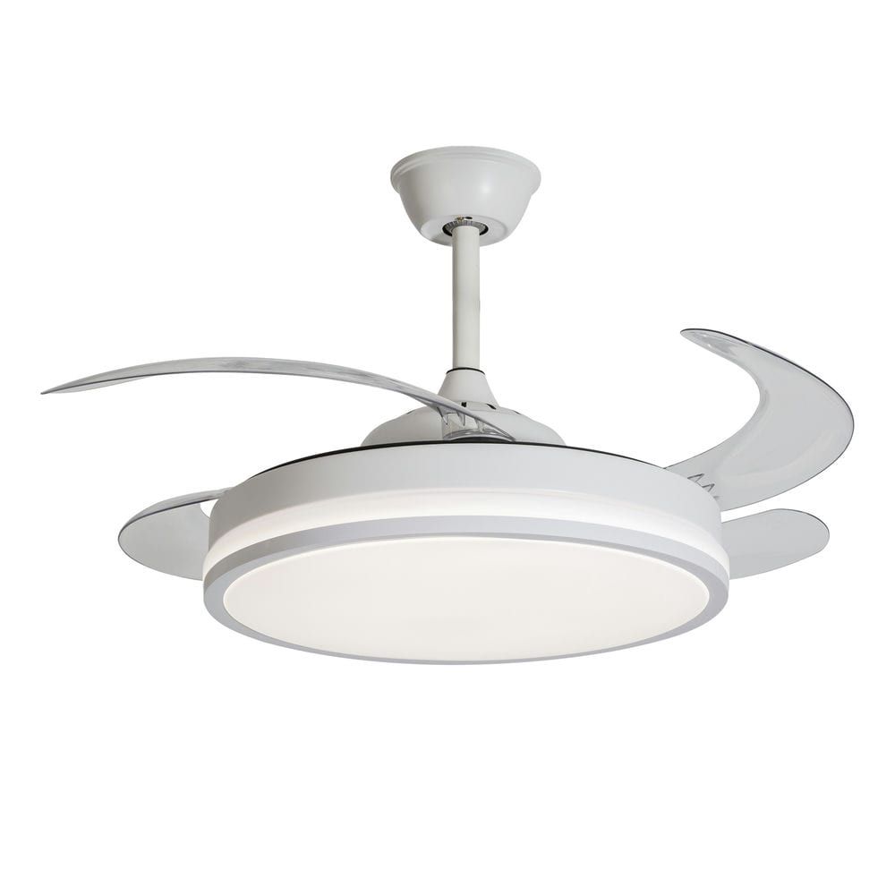 Ventilador de Techo DC con Luz LED y Aspas Retráctiles – Silencioso y Eficiente | Blanco y Cromo