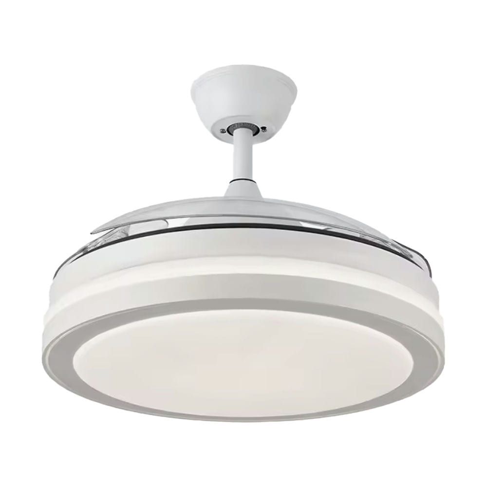 Ventilador de Techo DC con Luz LED y Aspas Retráctiles – Silencioso y Eficiente | Blanco y Cromo