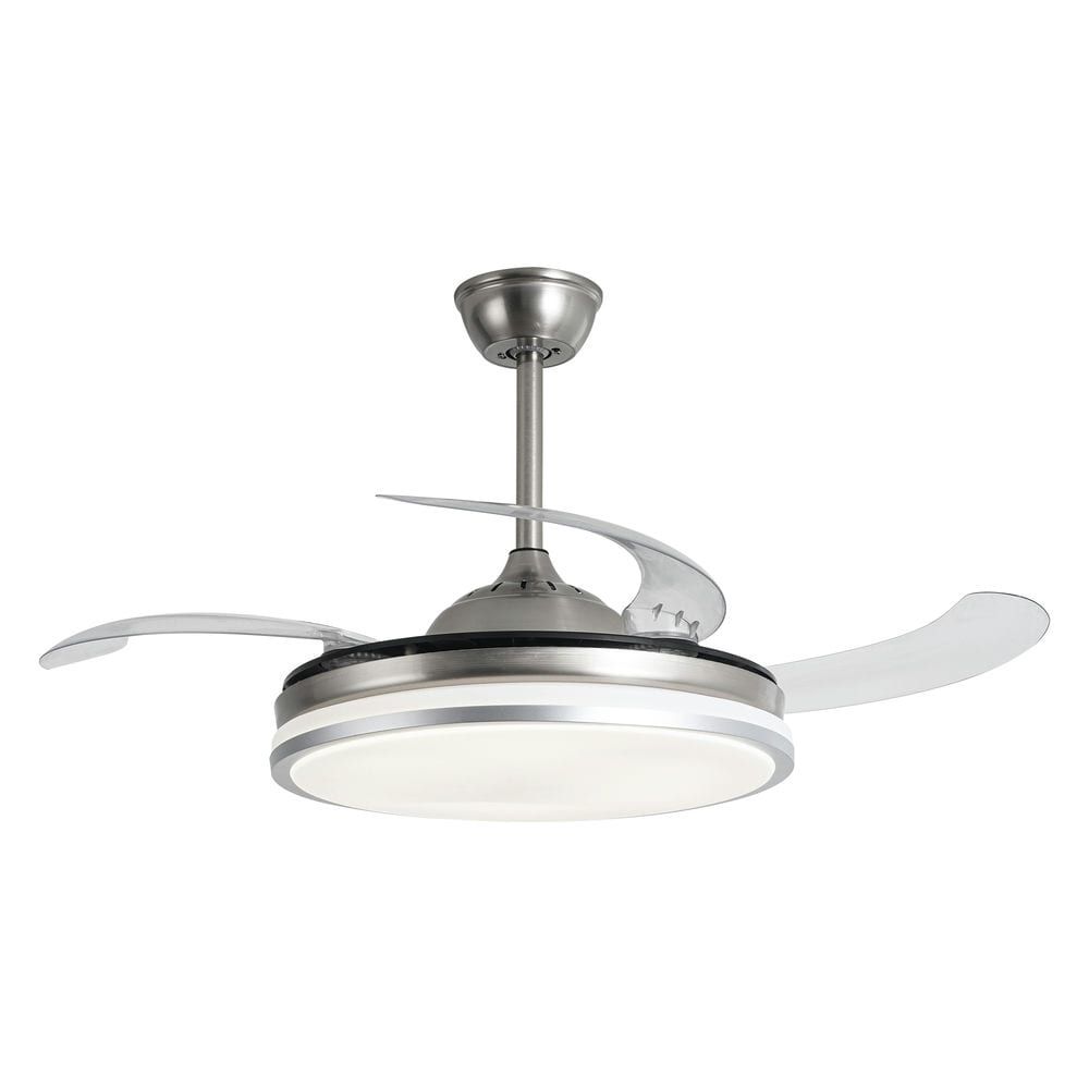 Ventilador de Techo DC con Luz LED y Aspas Retráctiles – Silencioso y Eficiente | Blanco y Cromo