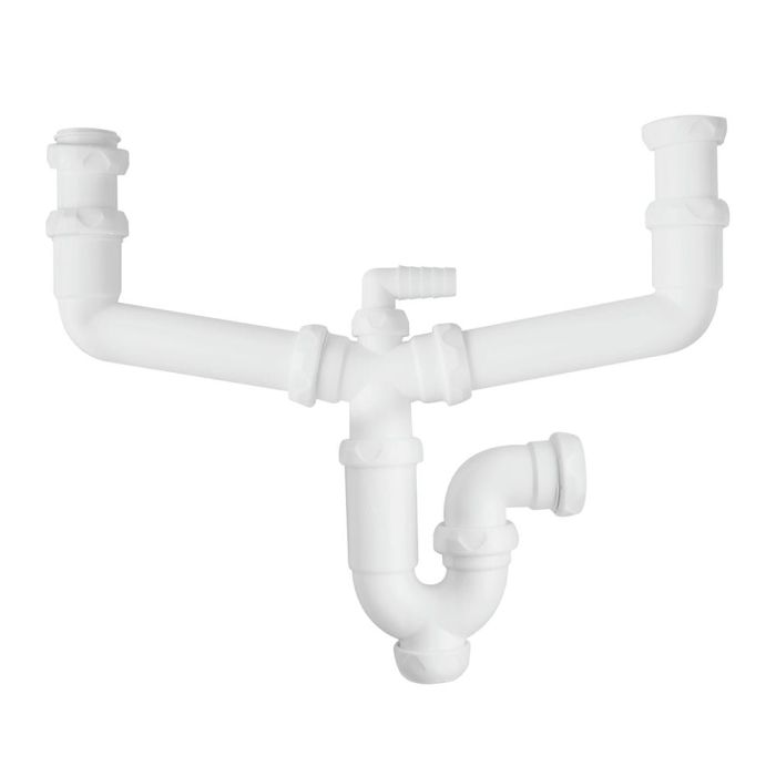 Sifón Desagüe Fregadero Doble 1 1/2" – Tubo 40mm Extensible con Toma Lavadora