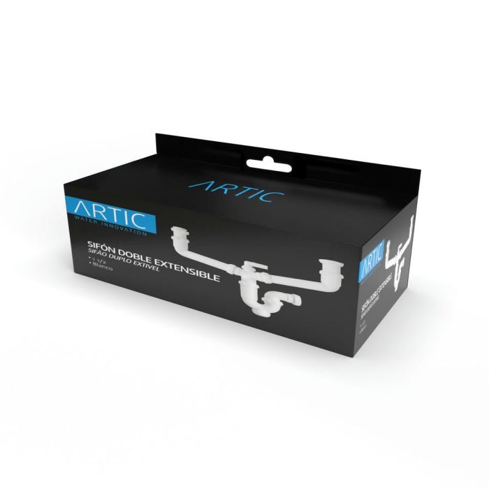Sifón Desagüe Fregadero Doble 1 1/2" – Tubo 40mm Extensible con Toma Lavadora