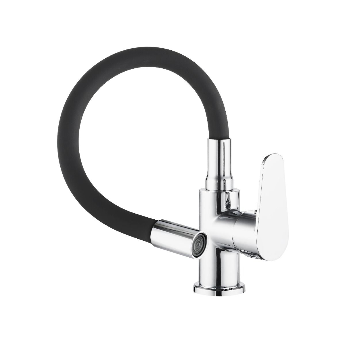 Grifo Monomando para Fregadero con Caño de Goma Flexible – Negro y Gris