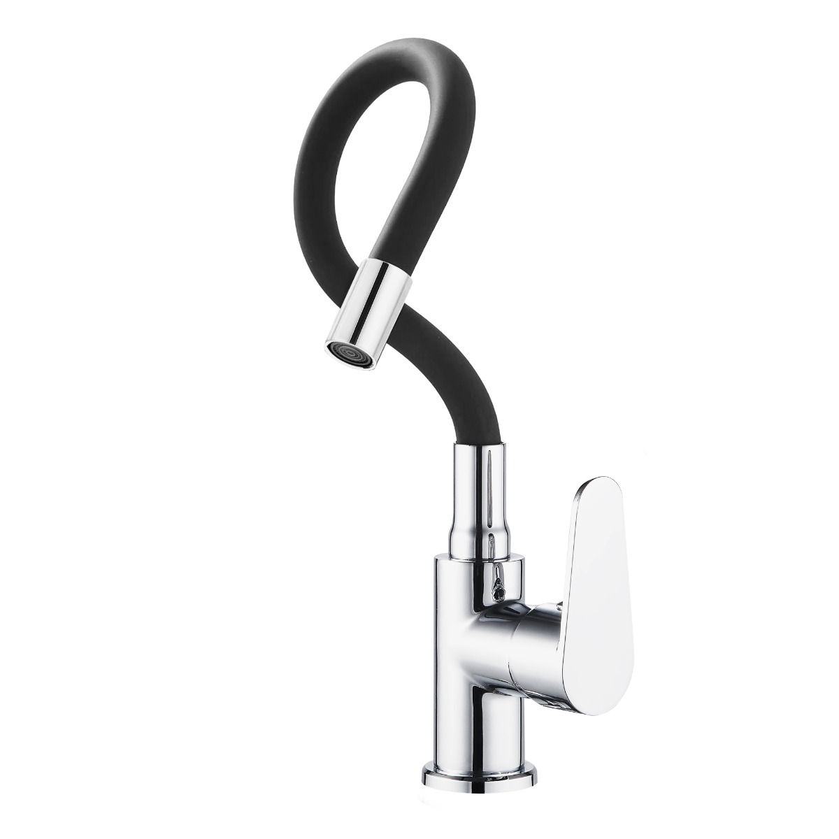 Grifo Monomando para Fregadero con Caño de Goma Flexible – Negro y Gris