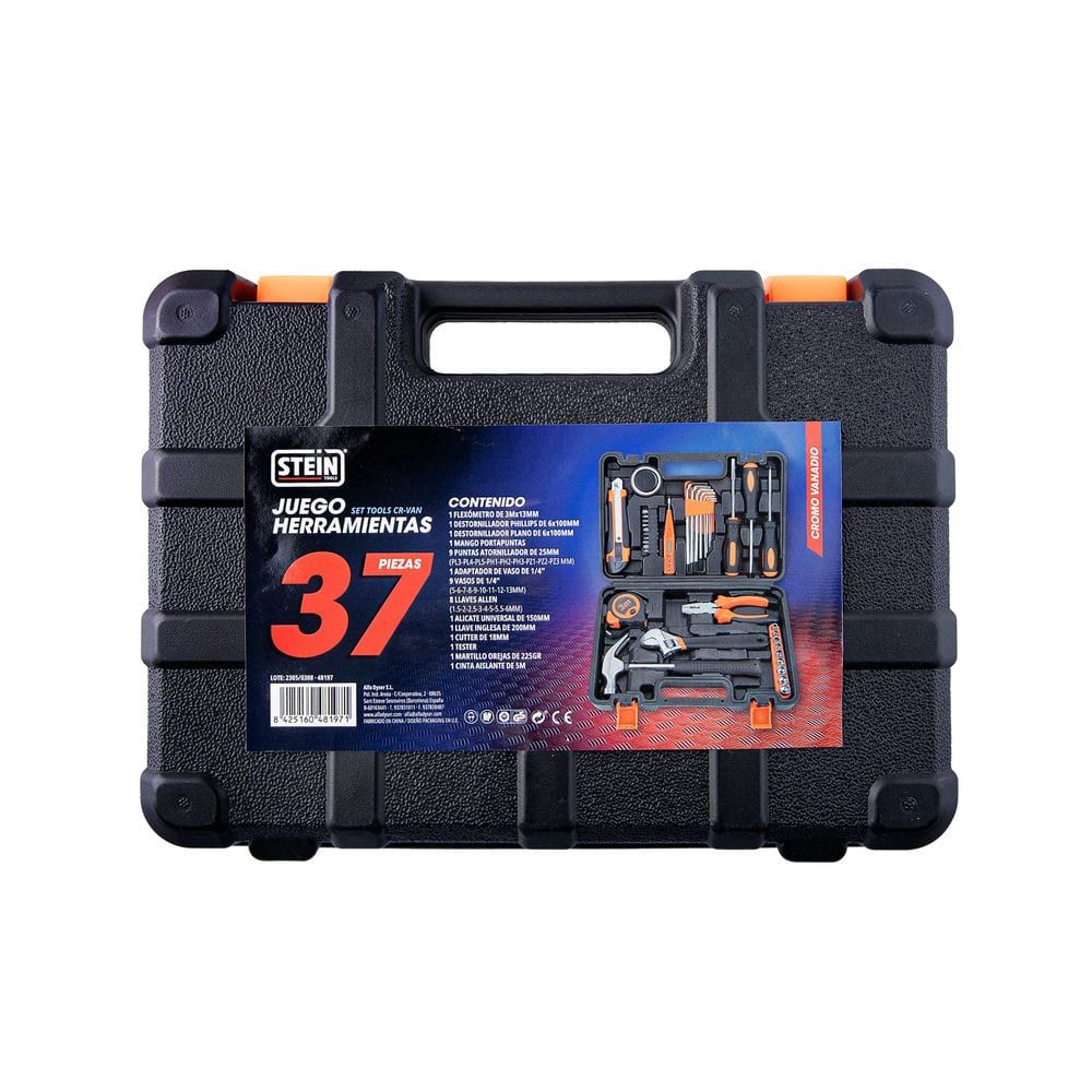 Juego de Herramientas 37 Piezas con Maletín Rígido – Kit Completo para Hogar y Bricolaje