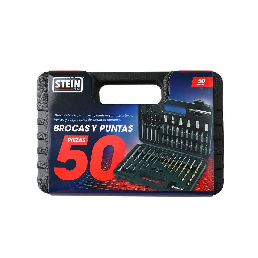 Juego de Brocas y Puntas STEIN 50 Piezas – Metal, Madera y Mampostería | Con Estuche