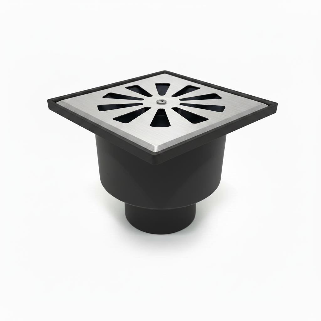 Sumidero Sifónico PVC 10x10cm con Rejilla Inox – Antiolores para Baño y Ducha