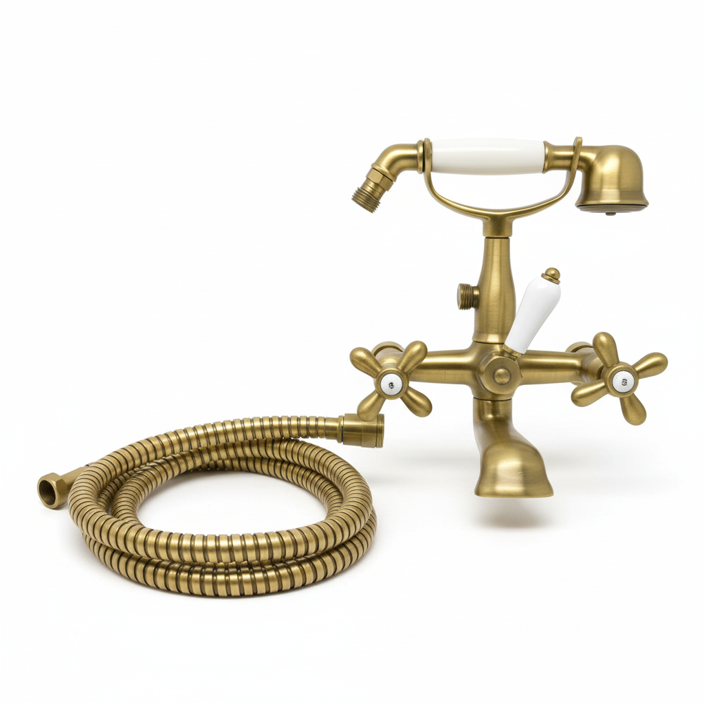 Grifo Bañera y Ducha Vintage Bronce Viejo – Retro con Teleducha, Flexo y Desviador