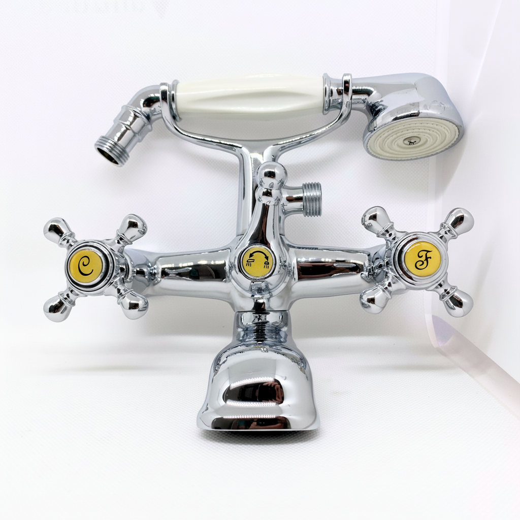 Grifo Bañera y Ducha Vintage Cromo – Estilo Retro con Teleducha y Flexo