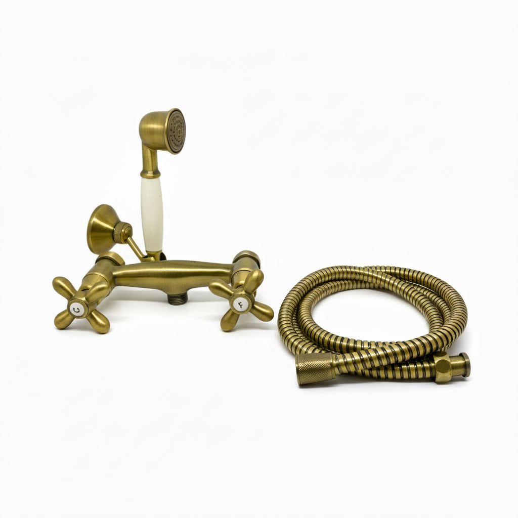 Grifo Ducha Vintage Bronce Viejo Chanel – Retro con Teleducha y Flexo