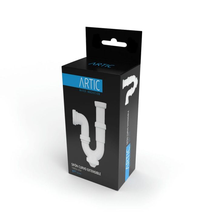 Sifón Desagüe Curvo Extensible 1 1/2" – Salida 40mm con Tuerca Loca