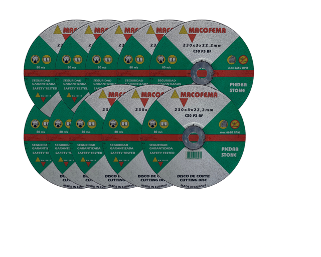Pack 10 Discos de Corte para Piedra 230x3x22 mm C30/P3/BF – Alta Resistencia para Amoladora