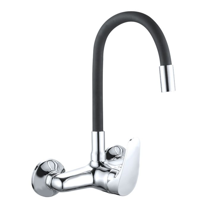 Grifo Monomando Fregadero Mural – Caño Flexible Negro Mate
