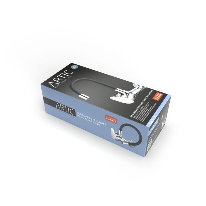 Grifo Monomando Fregadero Mural – Caño Flexible Negro Mate