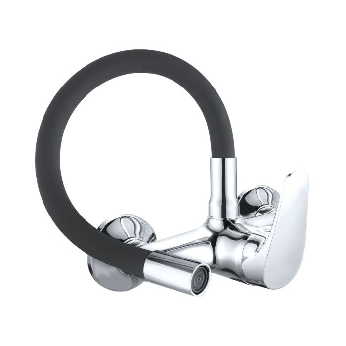 Grifo Monomando Fregadero Mural – Caño Flexible Negro Mate