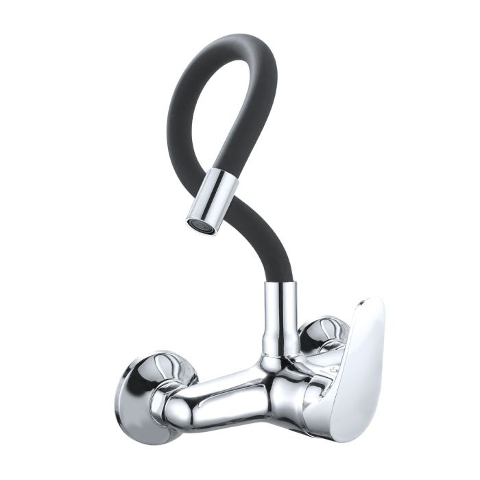 Grifo Monomando Fregadero Mural – Caño Flexible Negro Mate