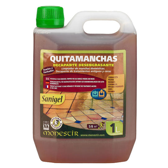Decapante Alcalino Sanigel Monestir 1L – Elimina Ceras, Barnices y Manchas Difíciles