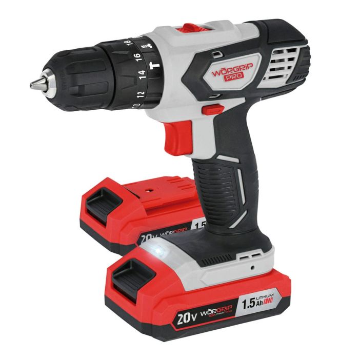 Taladro Percutor Worgrip 20V – 2 Baterías 1.5Ah + Cargador Rápido