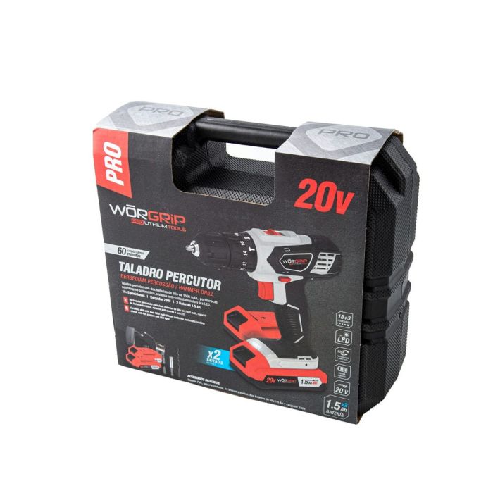 Taladro Percutor Worgrip 20V – 2 Baterías 1.5Ah + Cargador Rápido